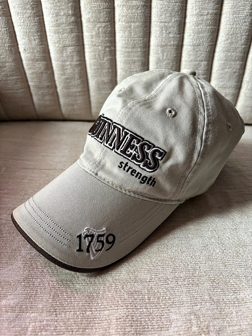 Guinness Strength Beer Hat Cap 1759 Embroidered Khaki Brown Strapback